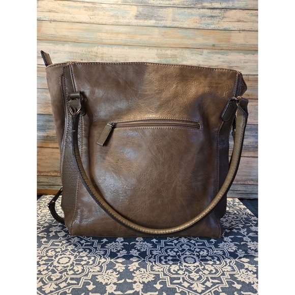 David Jones Paris Taupe Faux Leather Snakeskin Accent Hobo Shoulder Bag - Picture 4 of 13